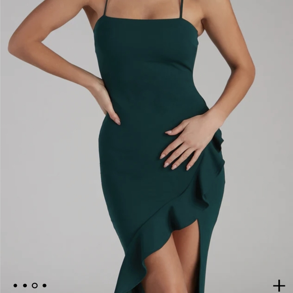 Hunter green add some flair ruffle midi dress - Picture 4 of 7